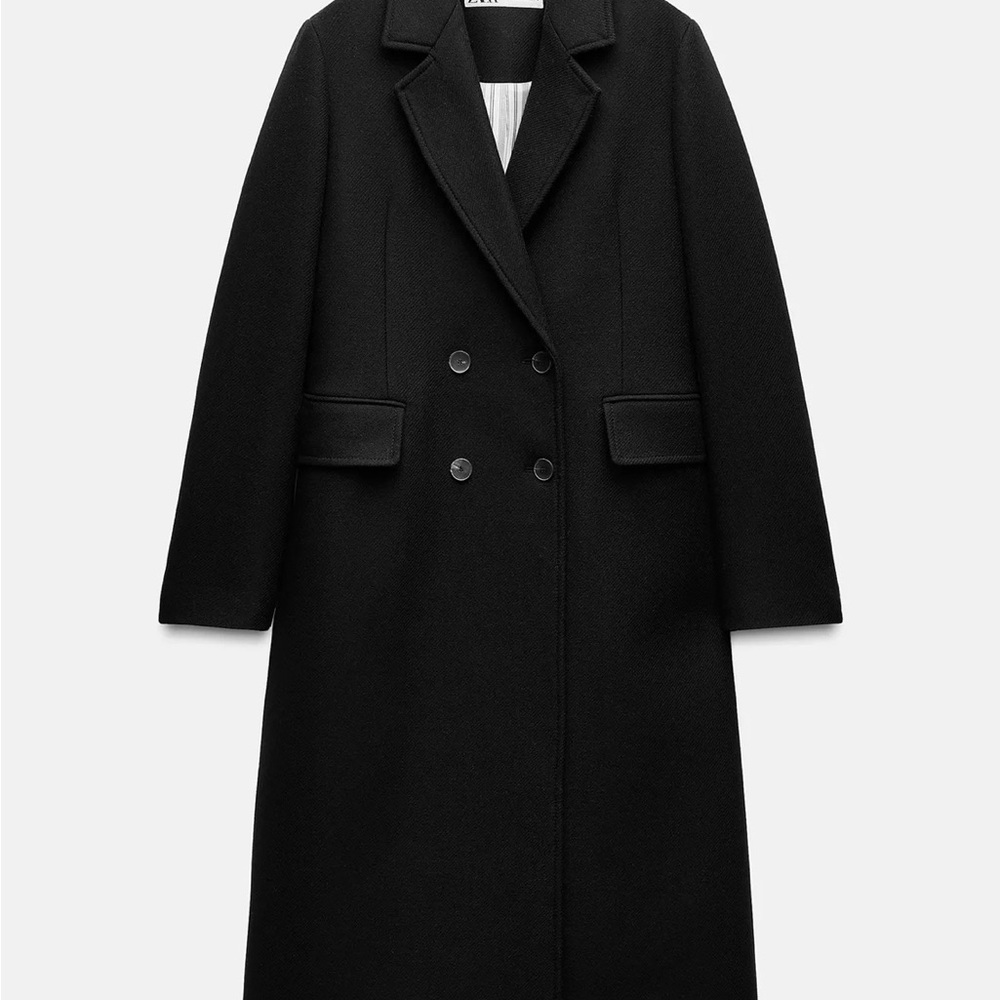 Zara Black Double-Breasted Long Trench Coat